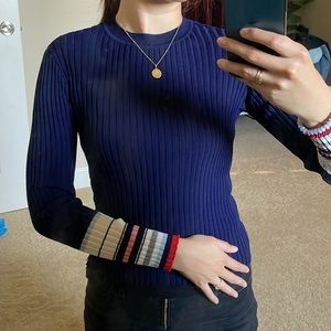 Navy stretchy bodycon sweater top